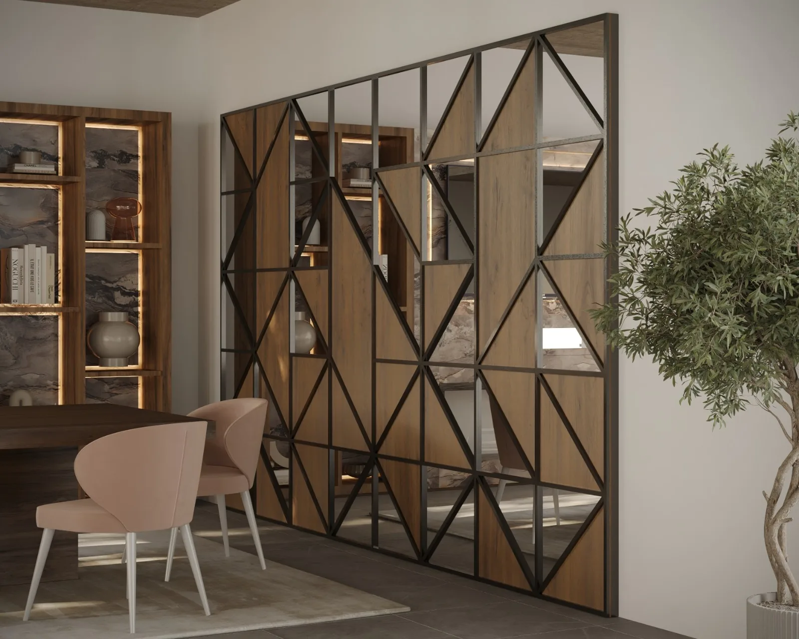 Séparation Ajourée En Bois — aménagement intérieur sur mesure