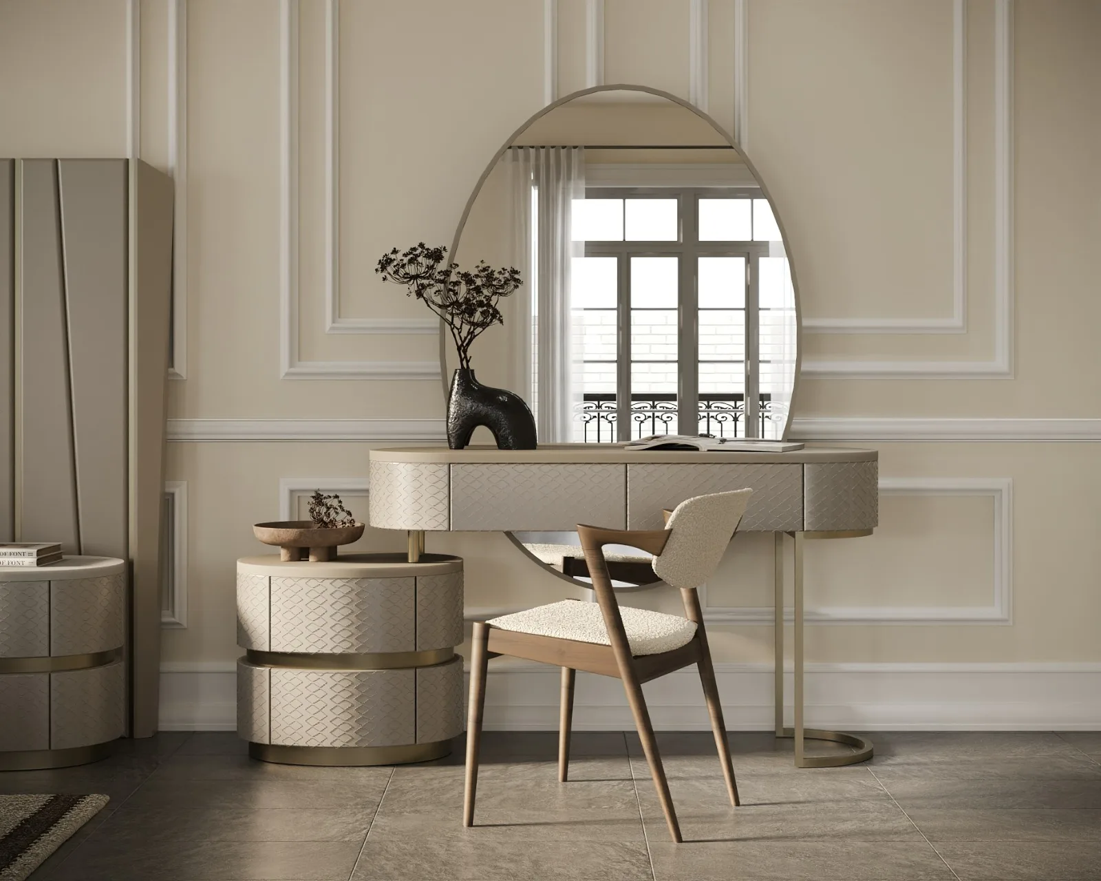 Miroir Ovale Et Console Suspendue — vue 3