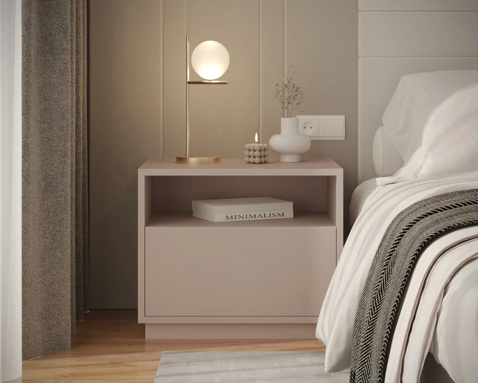 Chevet En Tissu Et Bois Clair — aménagement intérieur sur mesure