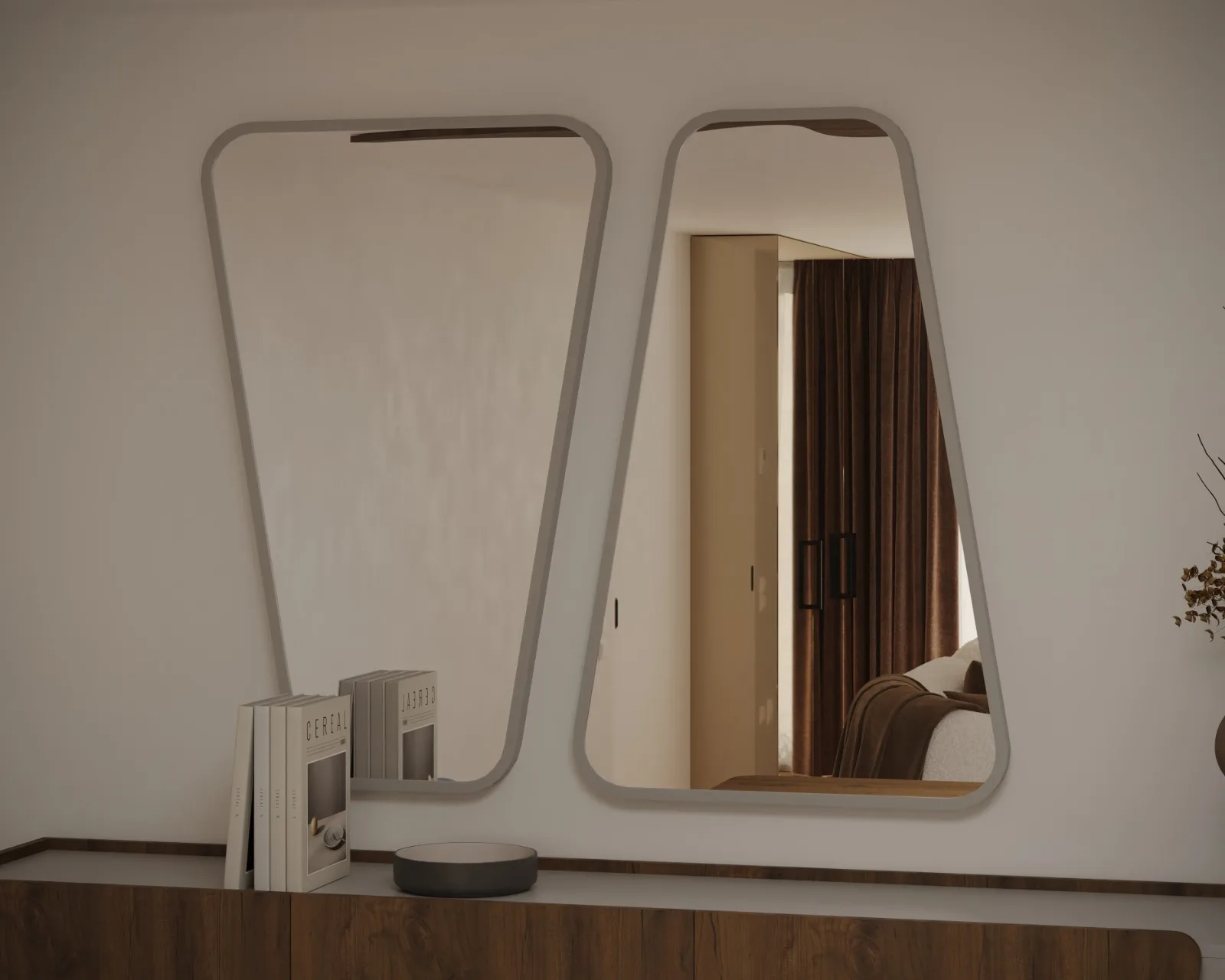 Miroir Et Coiffeuse Aux Formes Douces — aménagement intérieur sur mesure