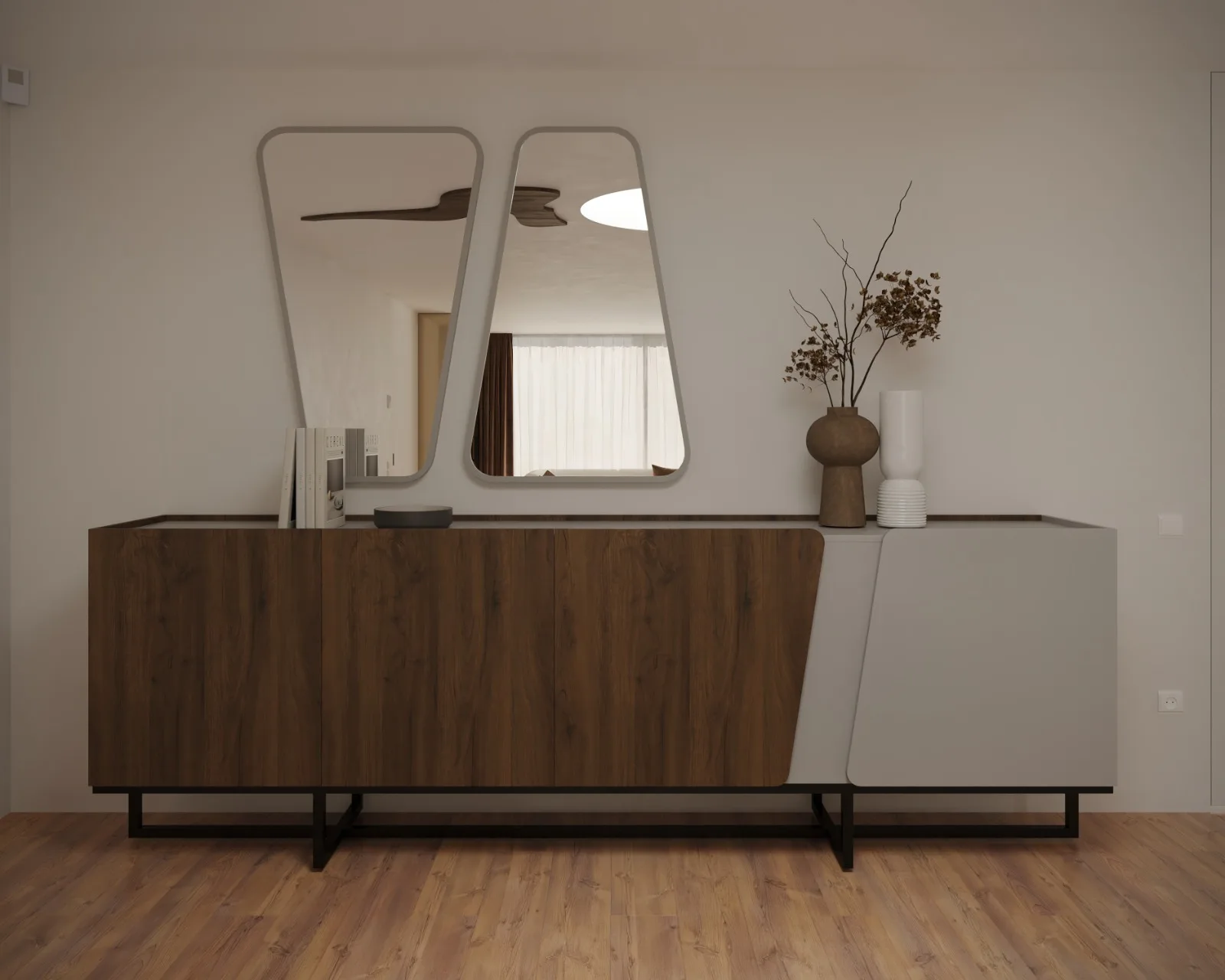 Buffet Contemporain En Bois Foncé — aménagement intérieur sur mesure