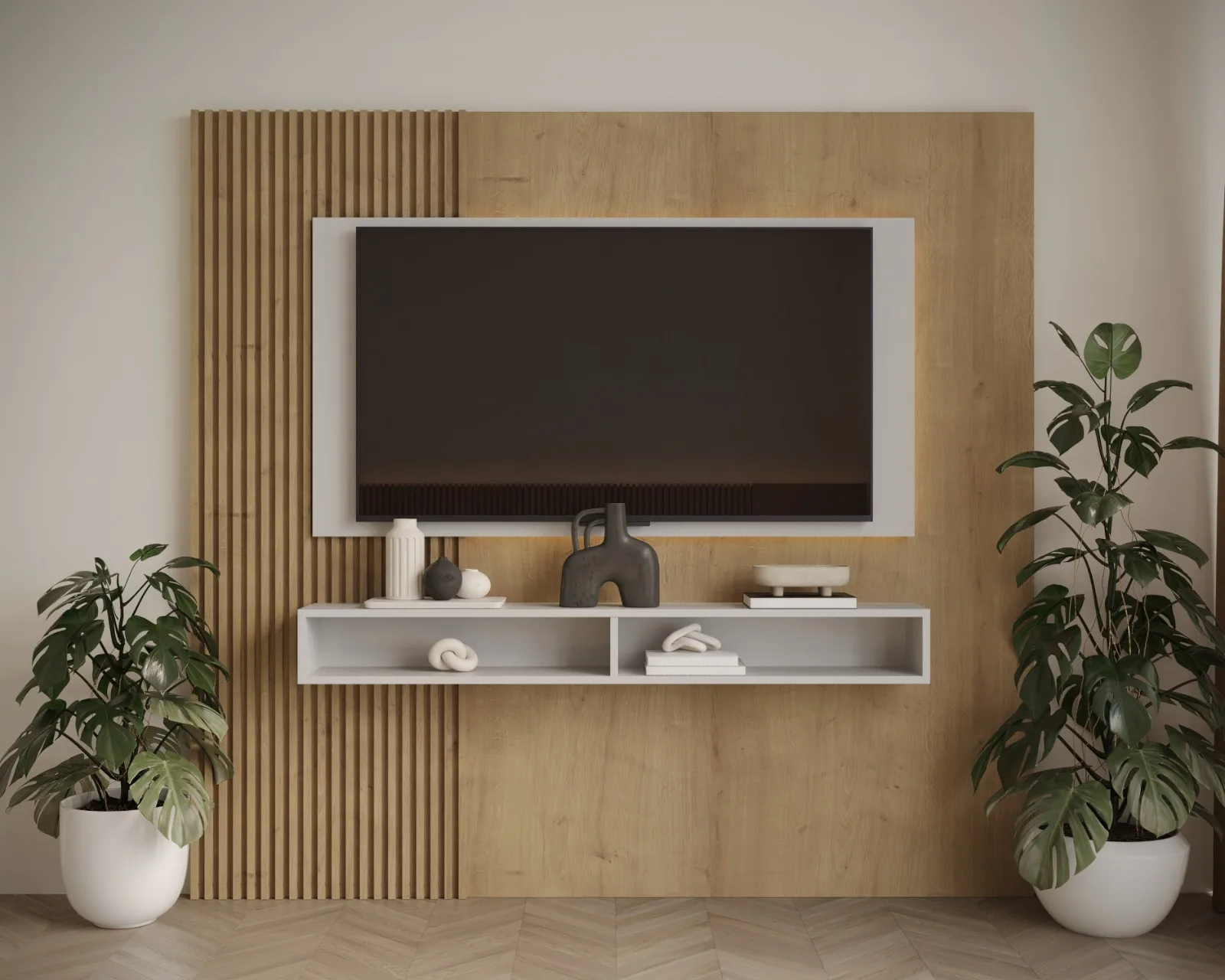 Meuble TV Et Habillage En Bois — vue 3