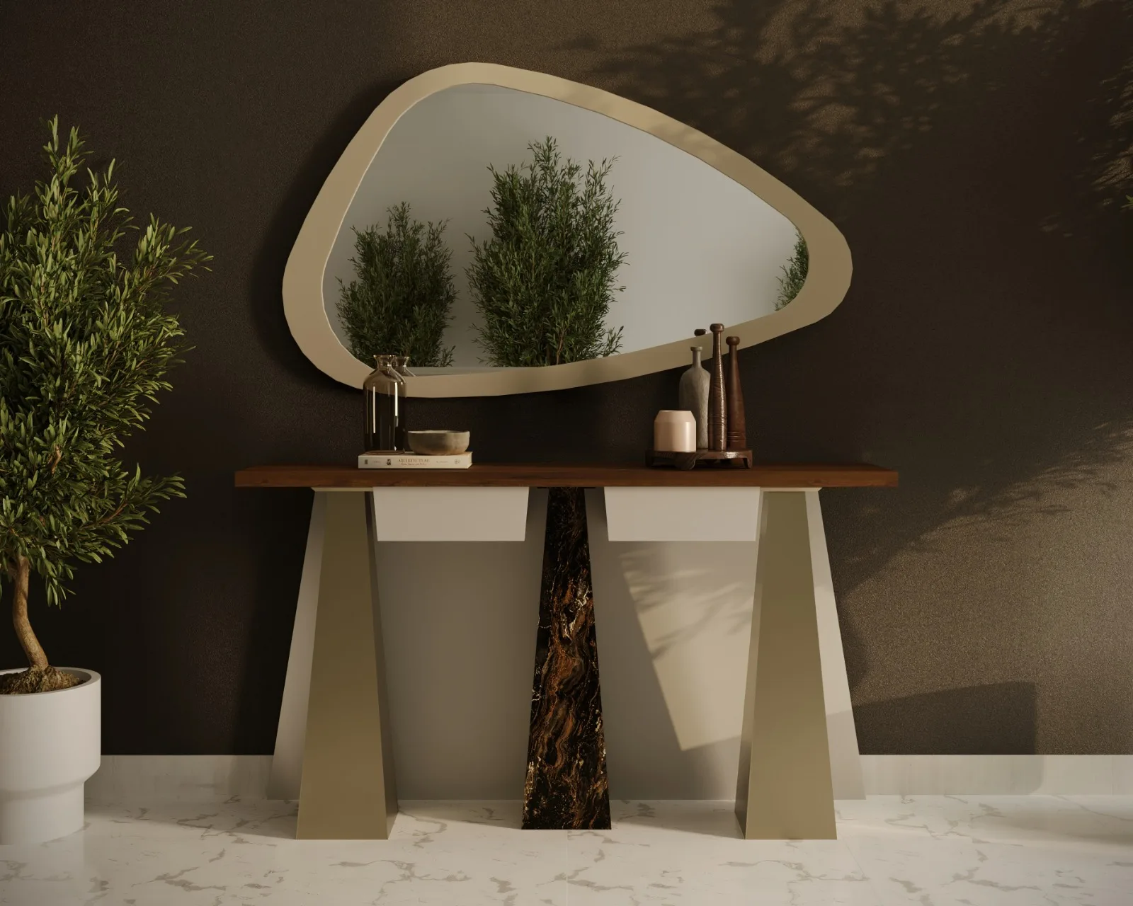 Coiffeuse Et Miroir Organique — aménagement intérieur sur mesure