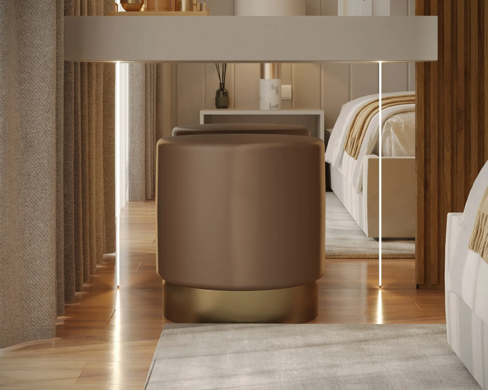 Chevet Cylindrique Aux Tons Noisette — aménagement intérieur sur mesure