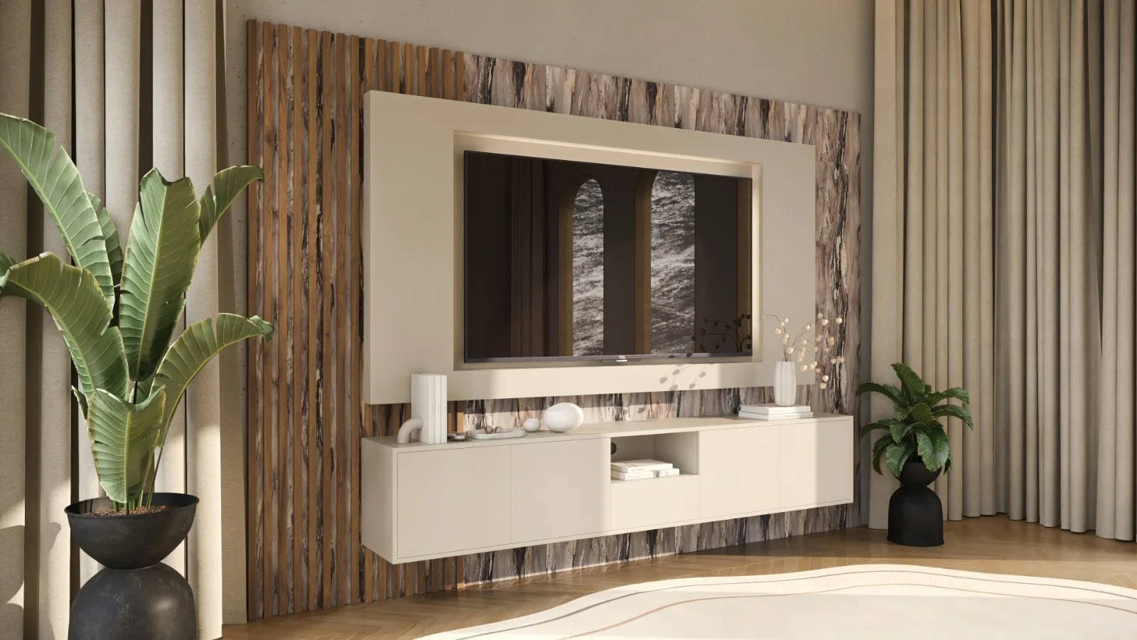 Meuble TV Avec Niches Intégrées — aménagement intérieur sur mesure